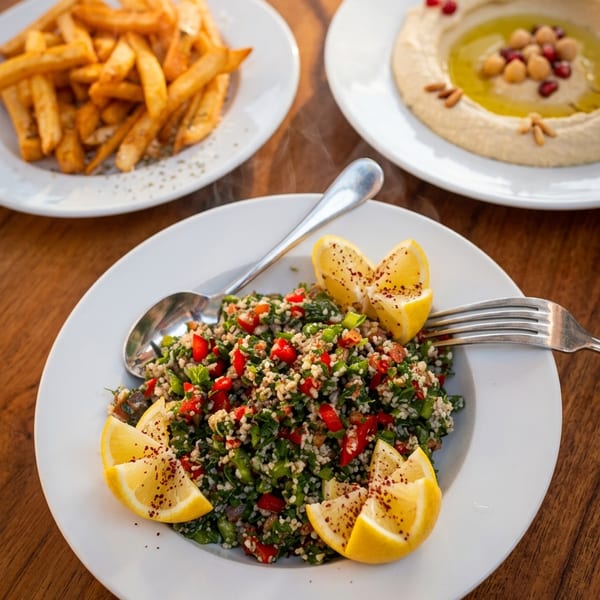 Mediterranean catering food spread with assorted dishes