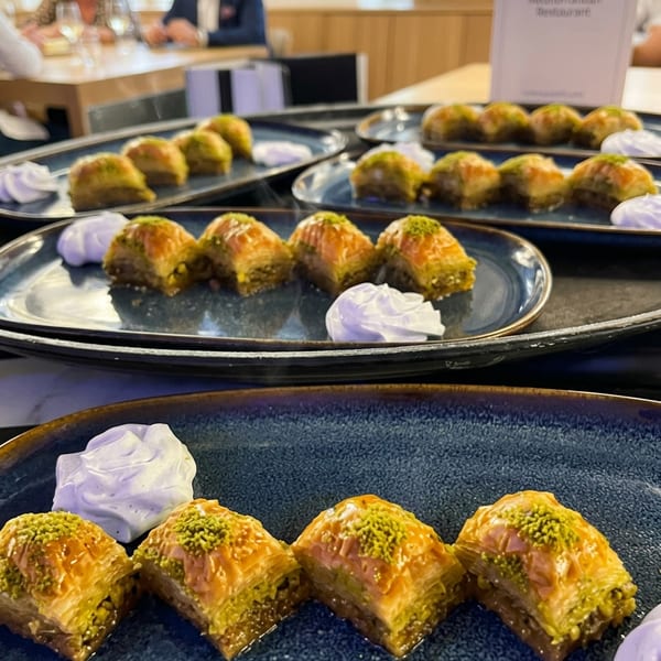 Traditional Turkish baklava dessert plating