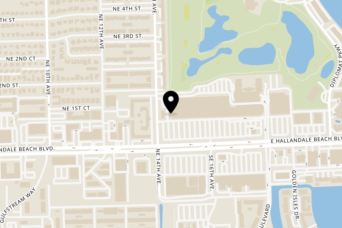 Map showing the location of Alacati Mediterranean Restaurant on 1403 Hallandale Beach Blvd in Hallandale Beach